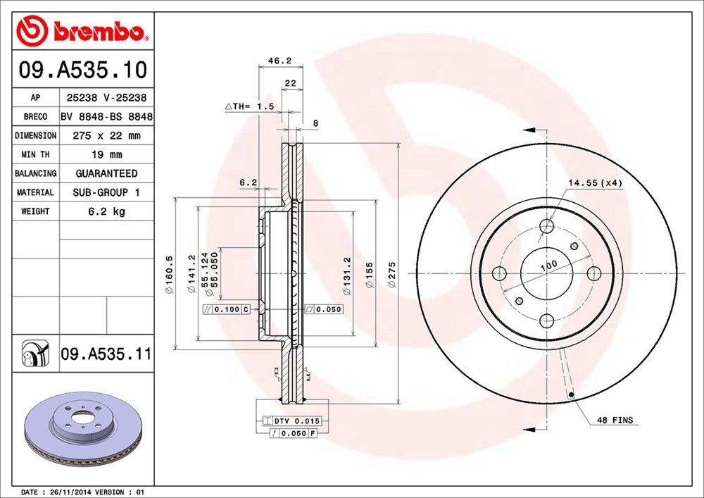 brembo disc brake rotor  frsport 09.a535.11