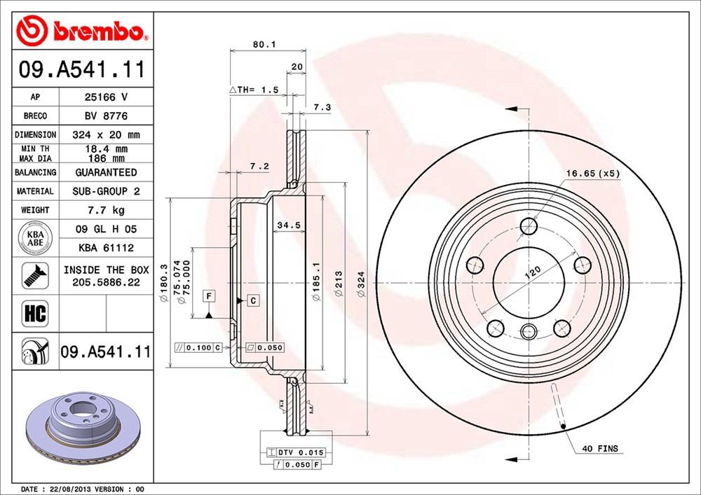 brembo disc brake rotor  frsport 09.a541.11