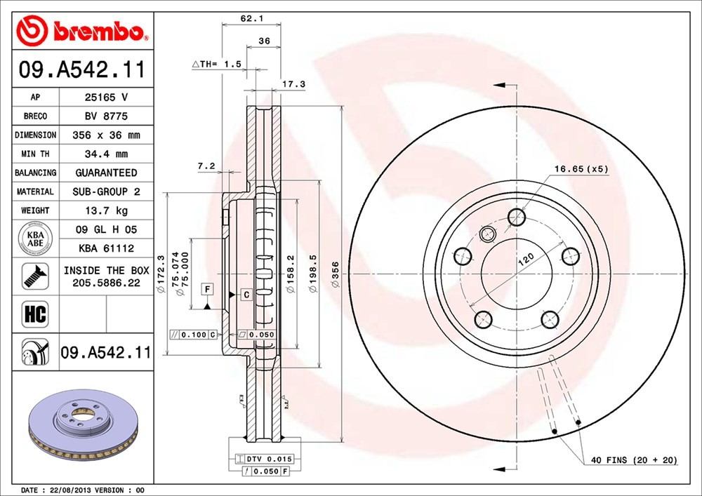 brembo disc brake rotor  frsport 09.a542.11