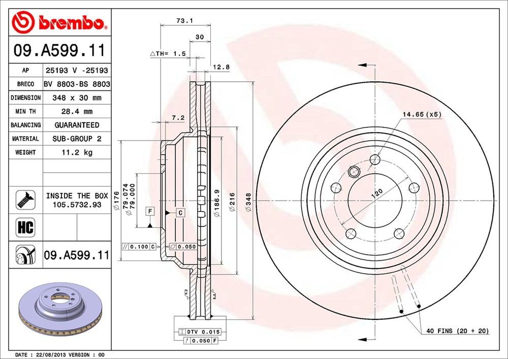 brembo disc brake rotor  frsport 09.a599.11