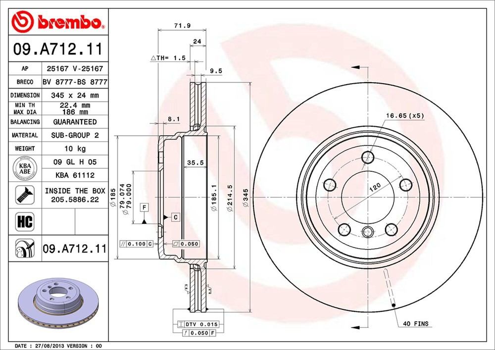 brembo disc brake rotor  frsport 09.a712.11