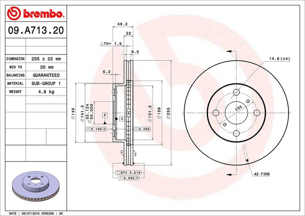 brembo disc brake rotor  frsport 09.a713.20