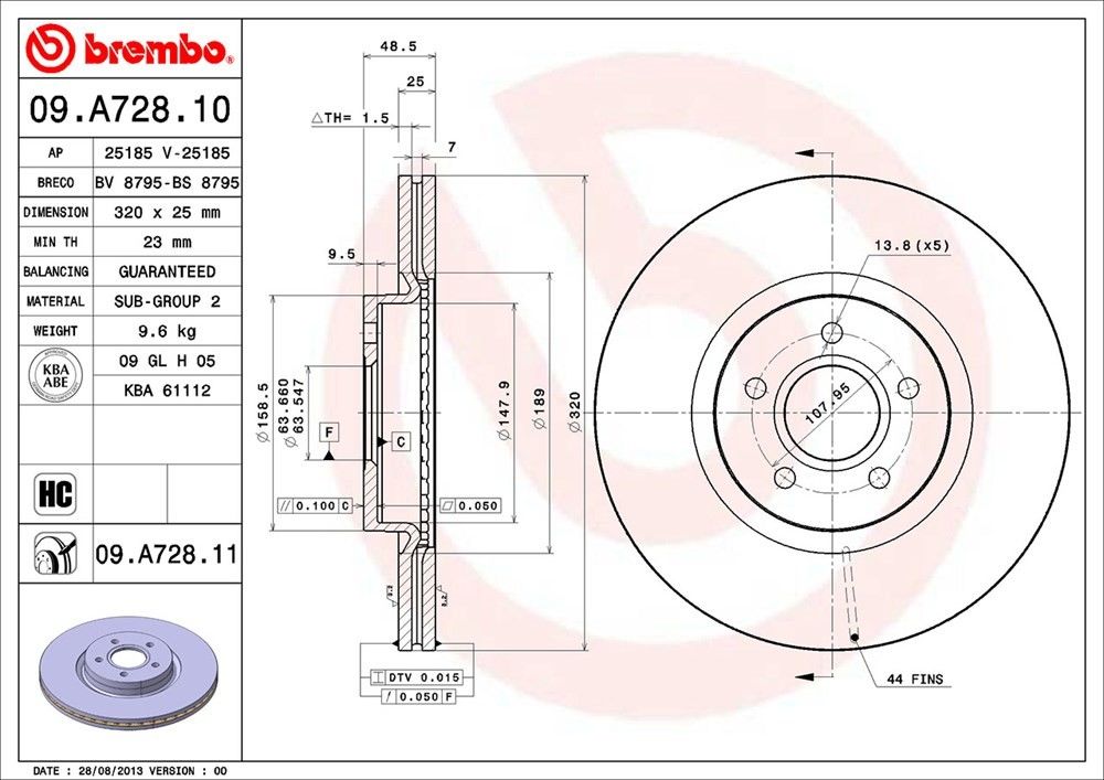 brembo disc brake rotor  frsport 09.a728.11