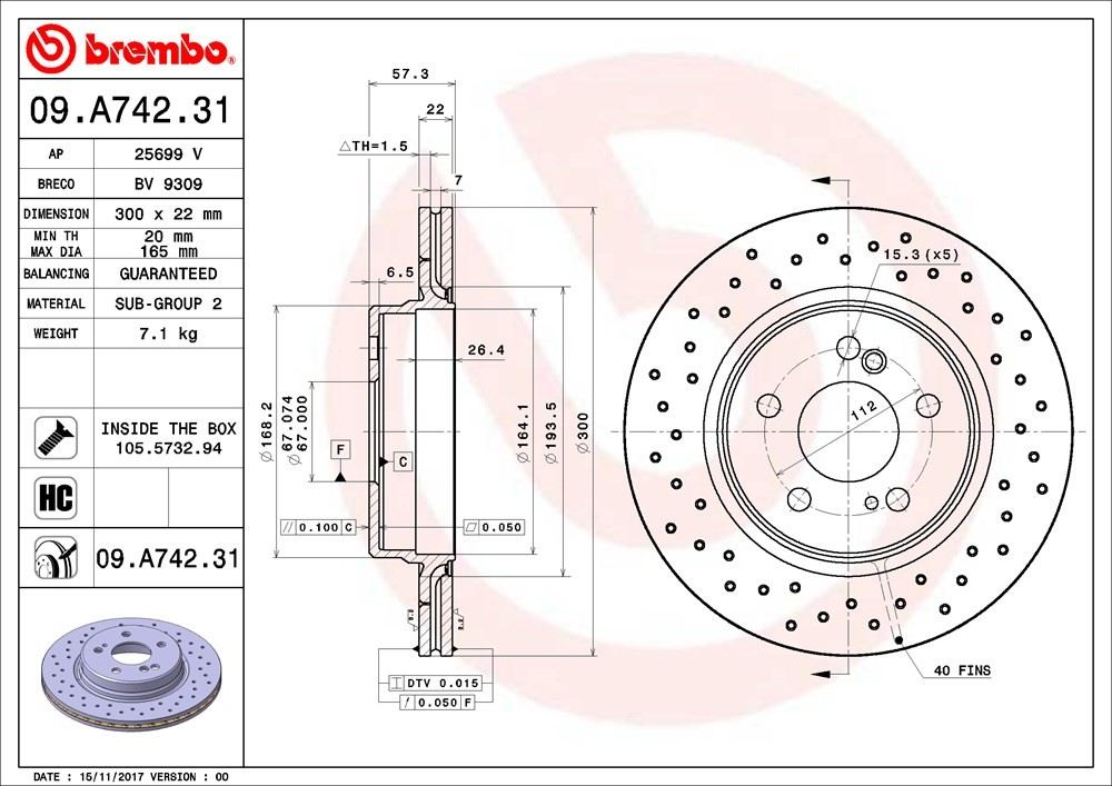 brembo disc brake rotor  frsport 09.a742.31