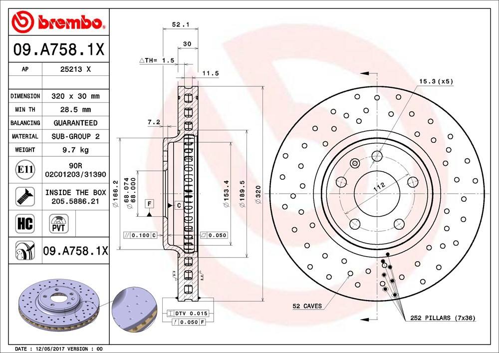 brembo disc brake rotor  frsport 09.a758.1x