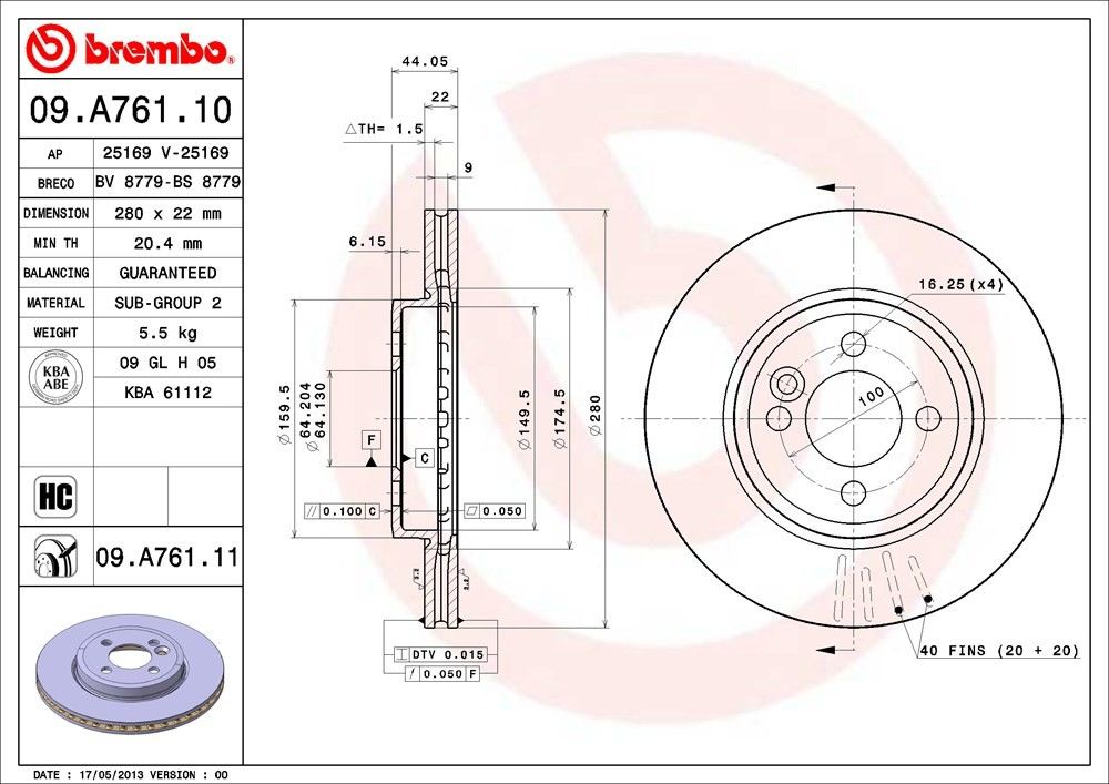 brembo disc brake rotor  frsport 09.a761.11