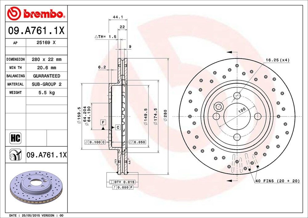 brembo disc brake rotor  frsport 09.a761.1x