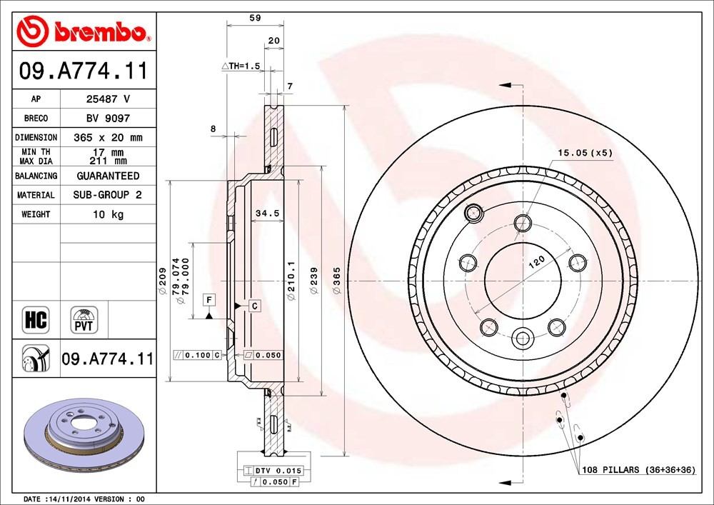 brembo disc brake rotor  frsport 09.a774.11