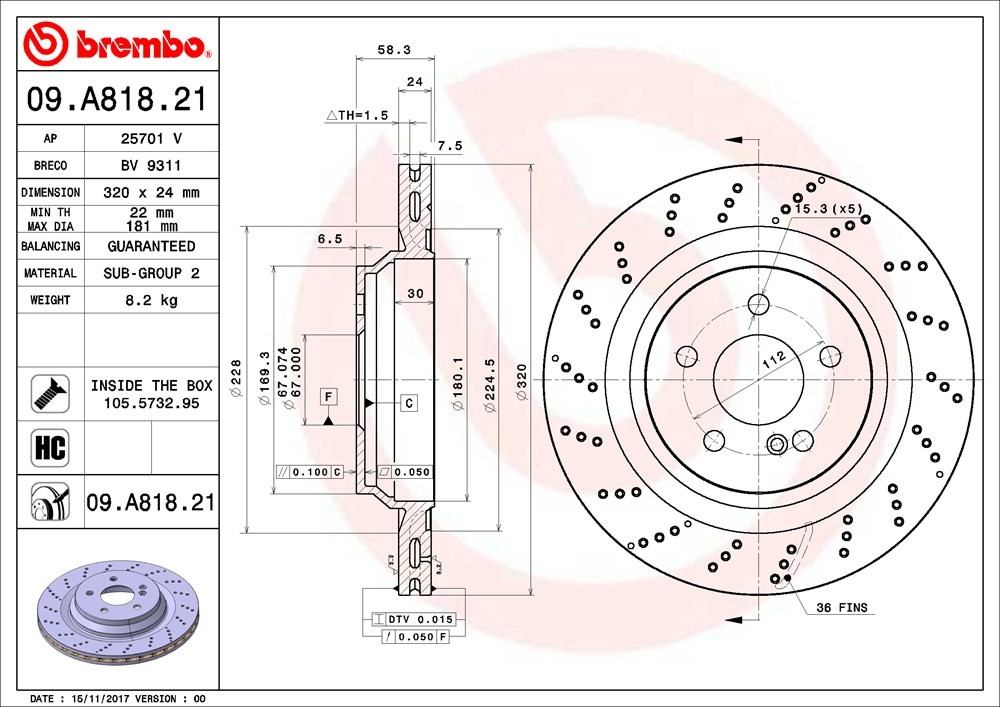 brembo disc brake rotor  frsport 09.a818.21