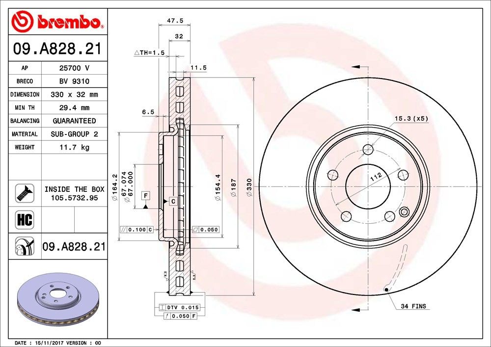 brembo disc brake rotor  frsport 09.a828.21