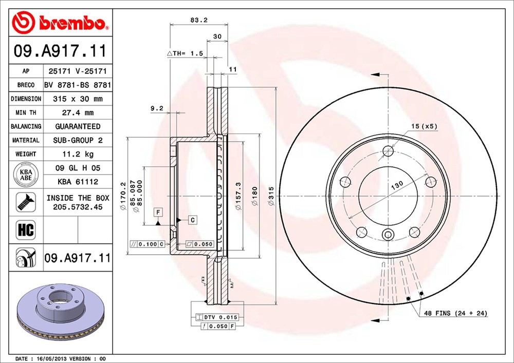 brembo disc brake rotor  frsport 09.a917.11