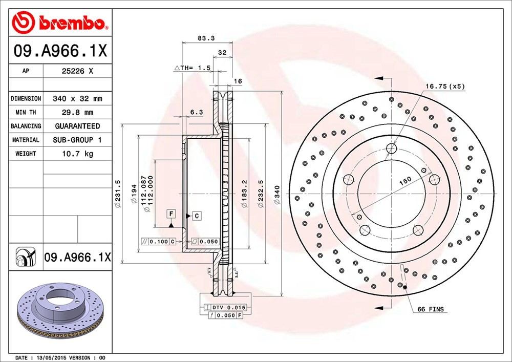 brembo disc brake rotor  frsport 09.a966.1x