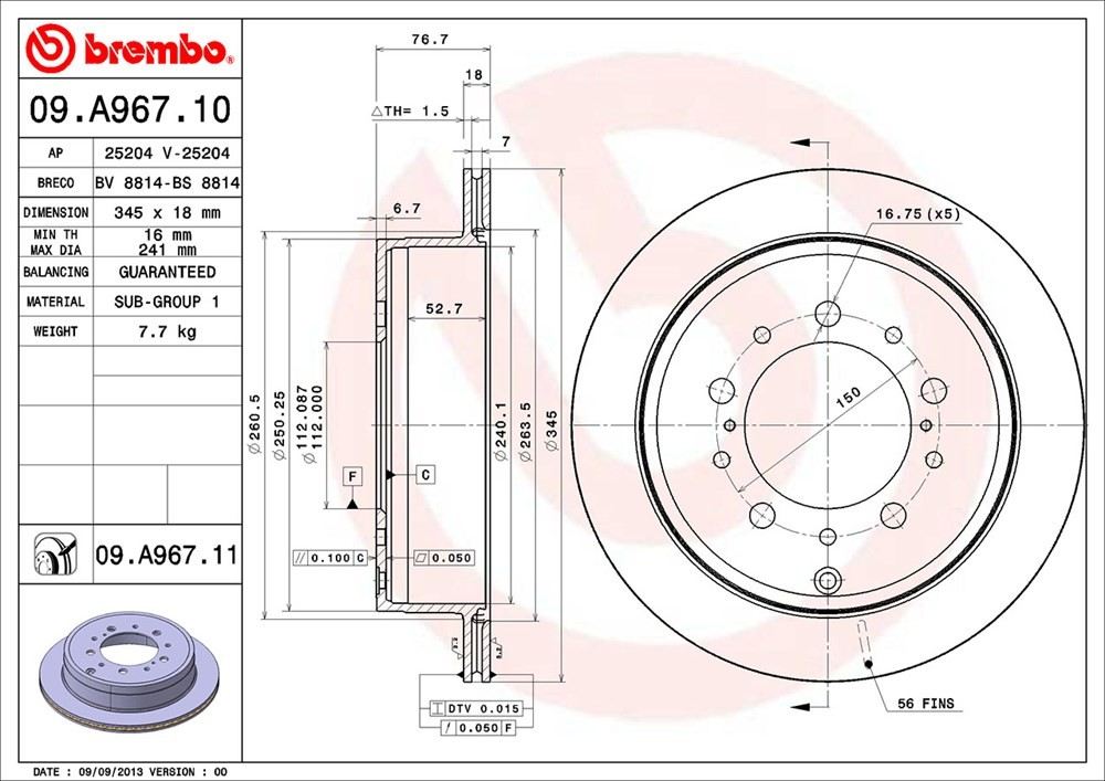 brembo disc brake rotor  frsport 09.a967.11