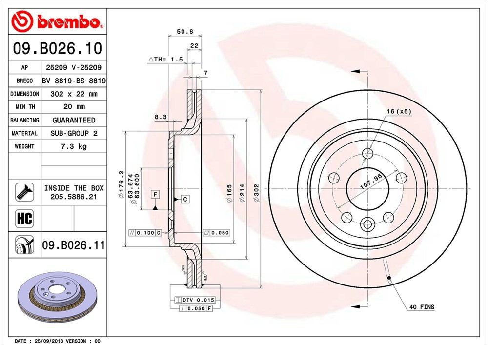 brembo disc brake rotor  frsport 09.b026.11