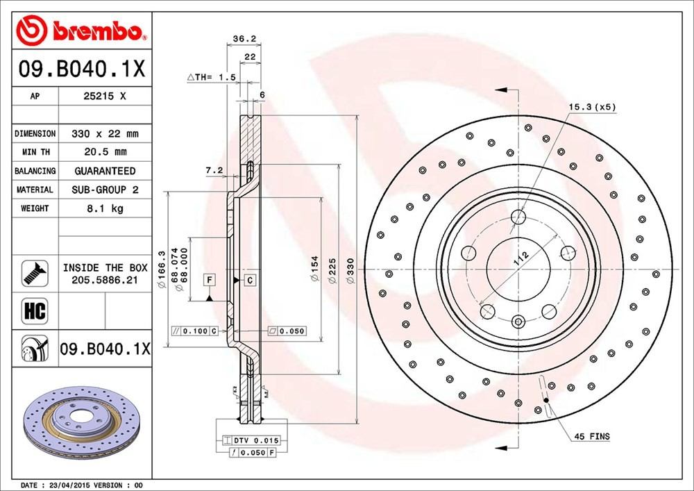 brembo disc brake rotor  frsport 09.b040.1x