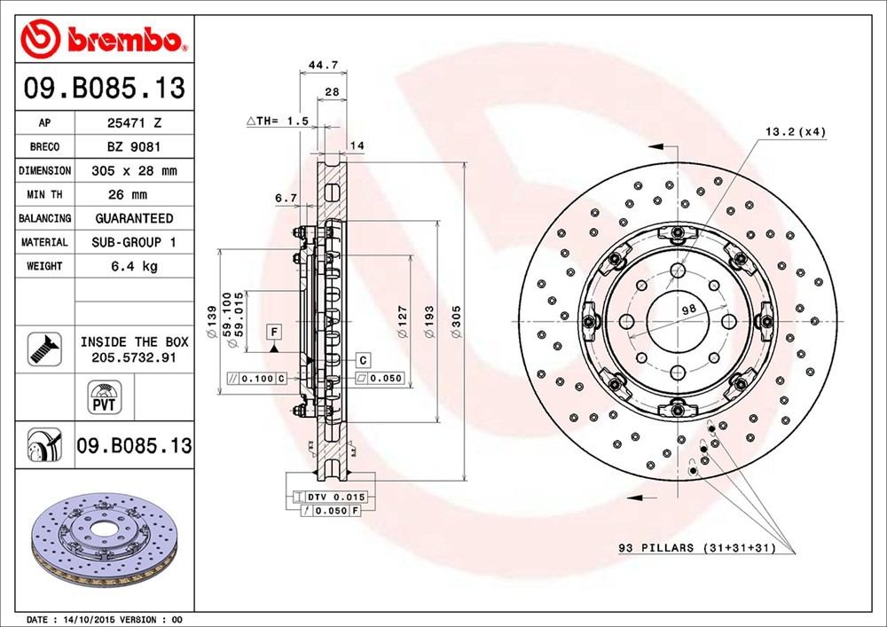 brembo disc brake rotor  frsport 09.b085.13