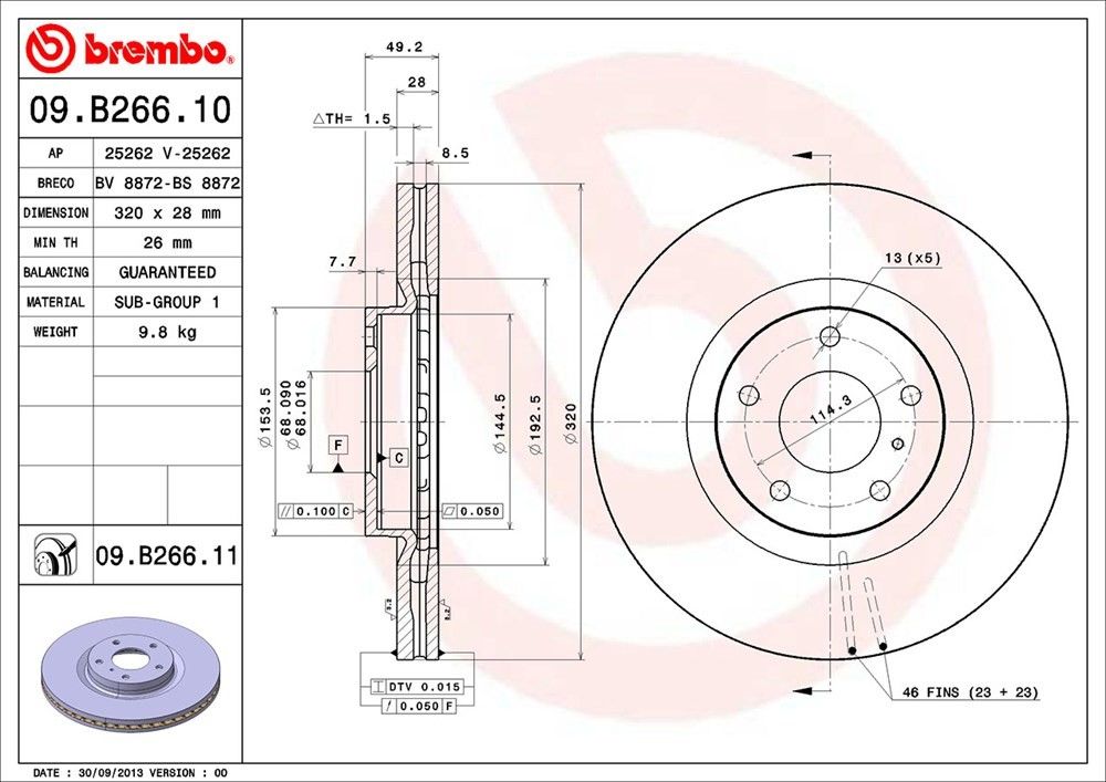 brembo disc brake rotor  frsport 09.b266.11