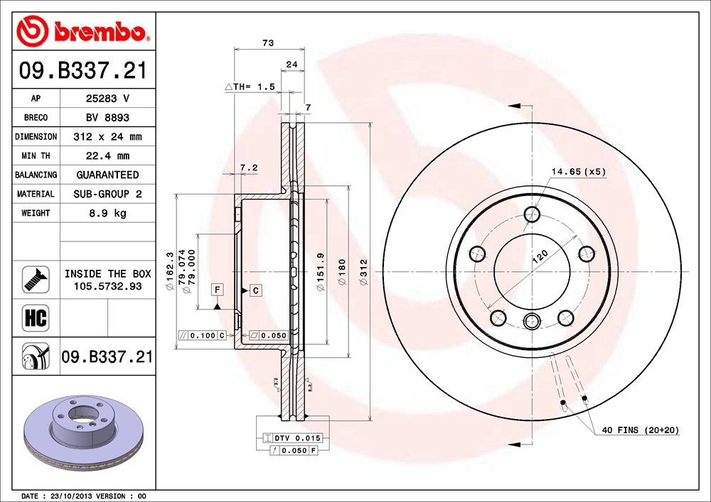 brembo disc brake rotor  frsport 09.b337.21