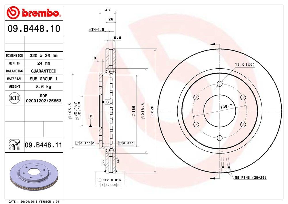 brembo disc brake rotor  frsport 09.b448.11