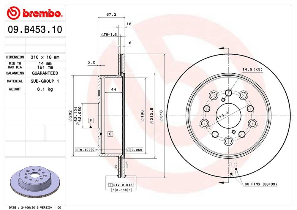 brembo disc brake rotor  frsport 09.b453.10