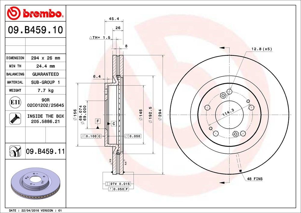 brembo disc brake rotor  frsport 09.b459.11