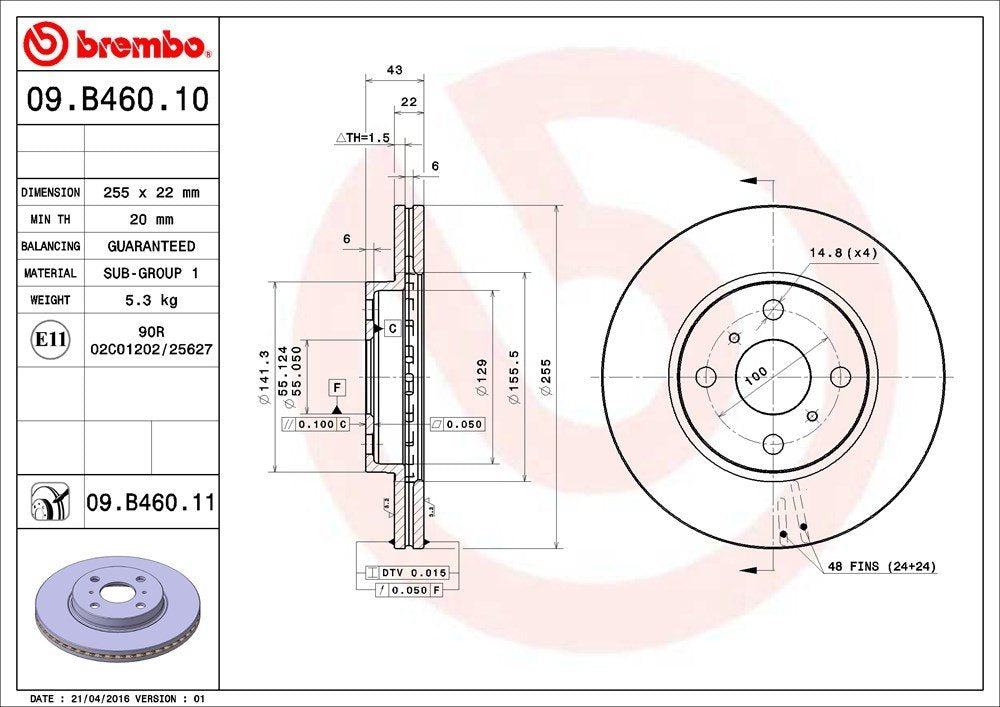 brembo disc brake rotor  frsport 09.b460.11