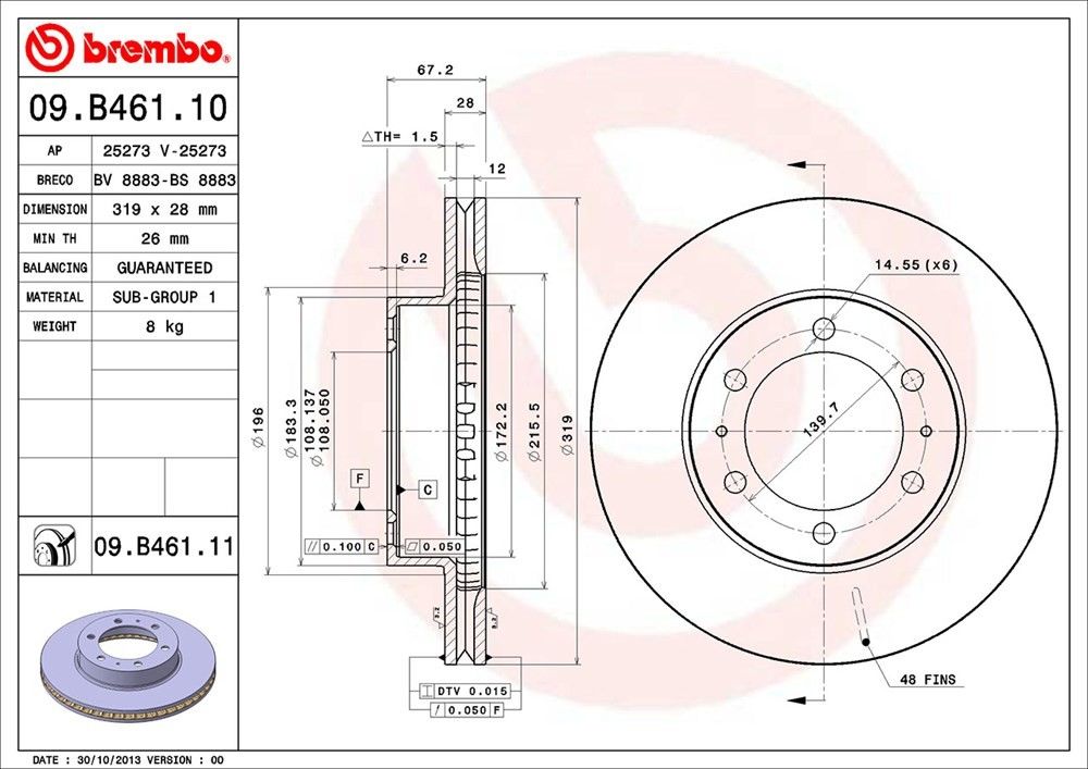 brembo disc brake rotor  frsport 09.b461.11