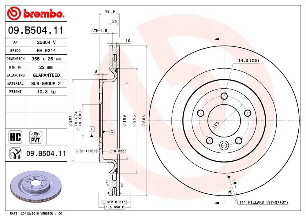 brembo disc brake rotor  frsport 09.b504.11