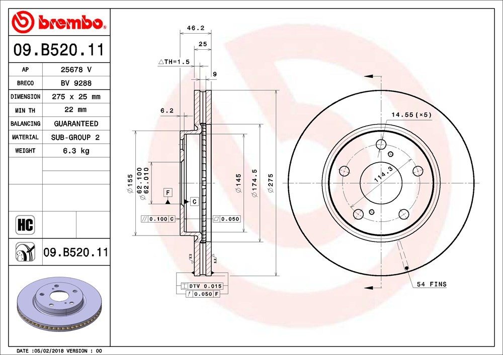 brembo disc brake rotor  frsport 09.b520.11