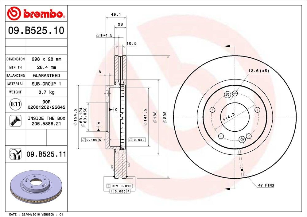 brembo disc brake rotor  frsport 09.b525.11