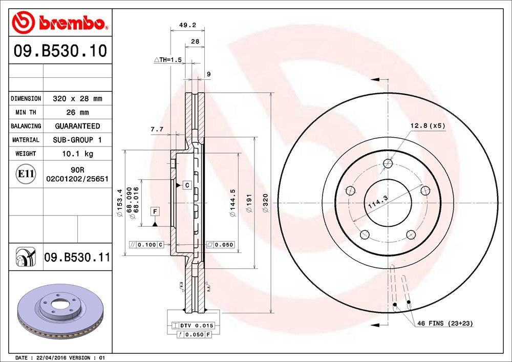 brembo disc brake rotor  frsport 09.b530.11