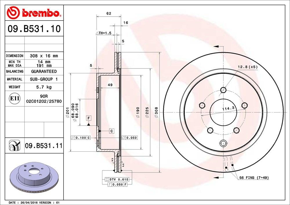 brembo disc brake rotor  frsport 09.b531.11