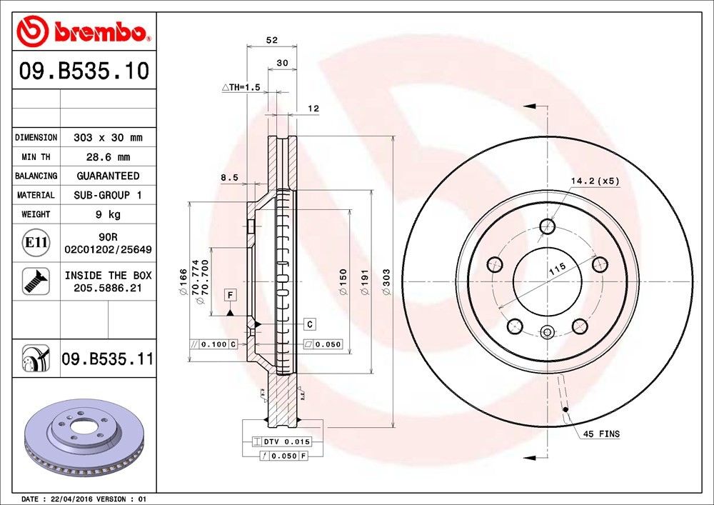 brembo disc brake rotor  frsport 09.b535.11