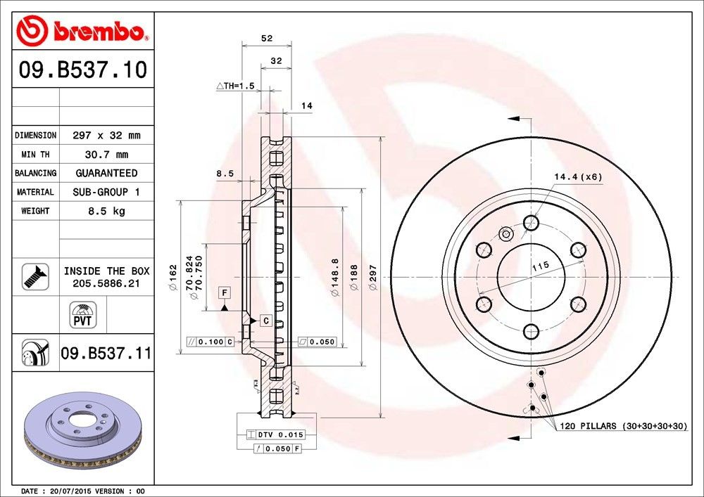 brembo disc brake rotor  frsport 09.b537.11