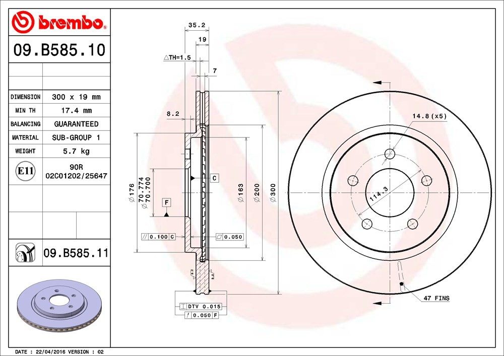 brembo disc brake rotor  frsport 09.b585.11