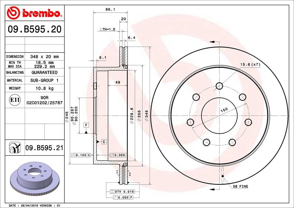 brembo disc brake rotor  frsport 09.b595.21