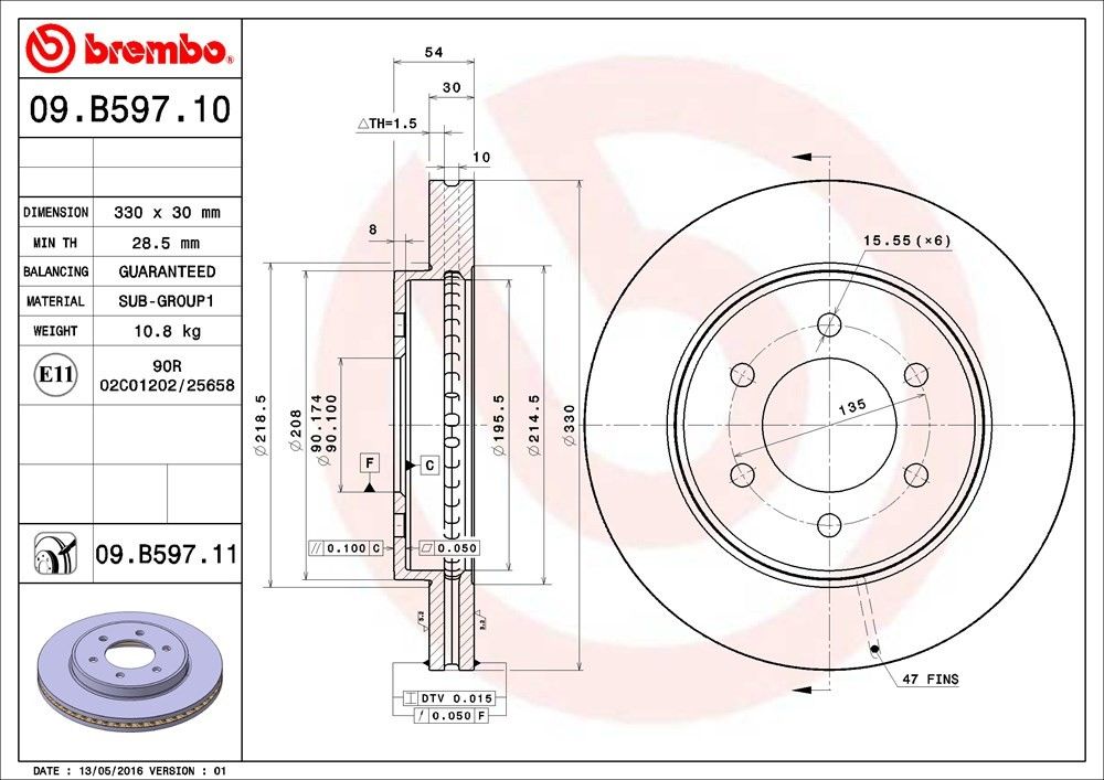 brembo disc brake rotor  frsport 09.b597.11