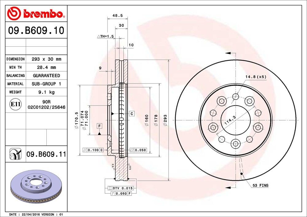 brembo disc brake rotor  frsport 09.b609.11