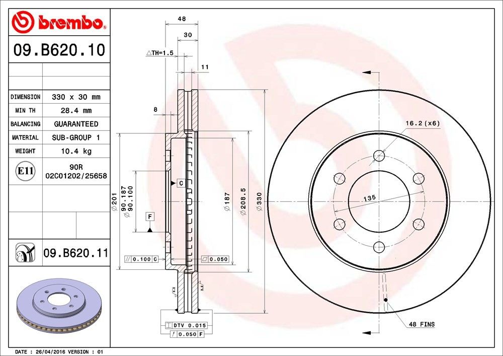 brembo disc brake rotor  frsport 09.b620.11