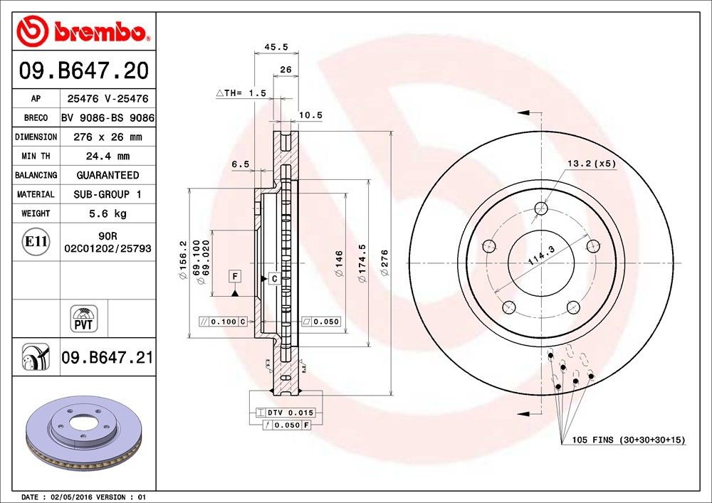 brembo disc brake rotor  frsport 09.b647.21