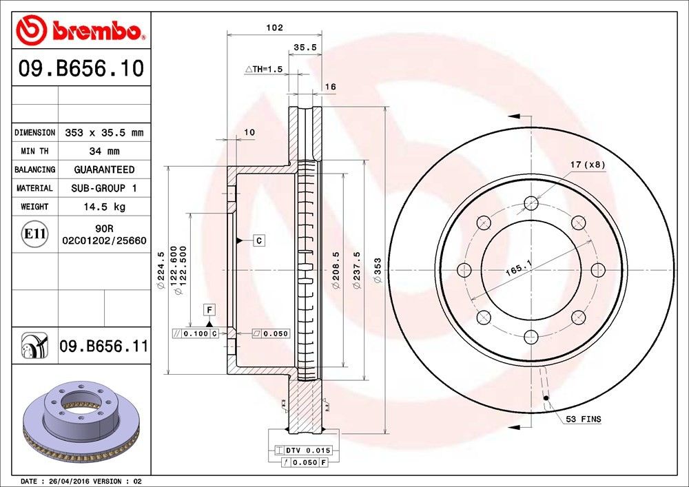 brembo disc brake rotor  frsport 09.b656.11