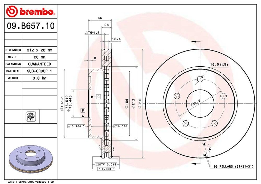 brembo disc brake rotor  frsport 09.b657.11