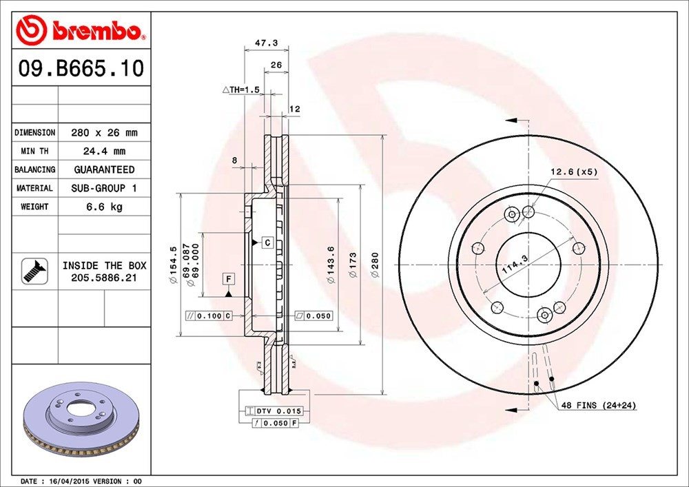 brembo disc brake rotor  frsport 09.b665.10