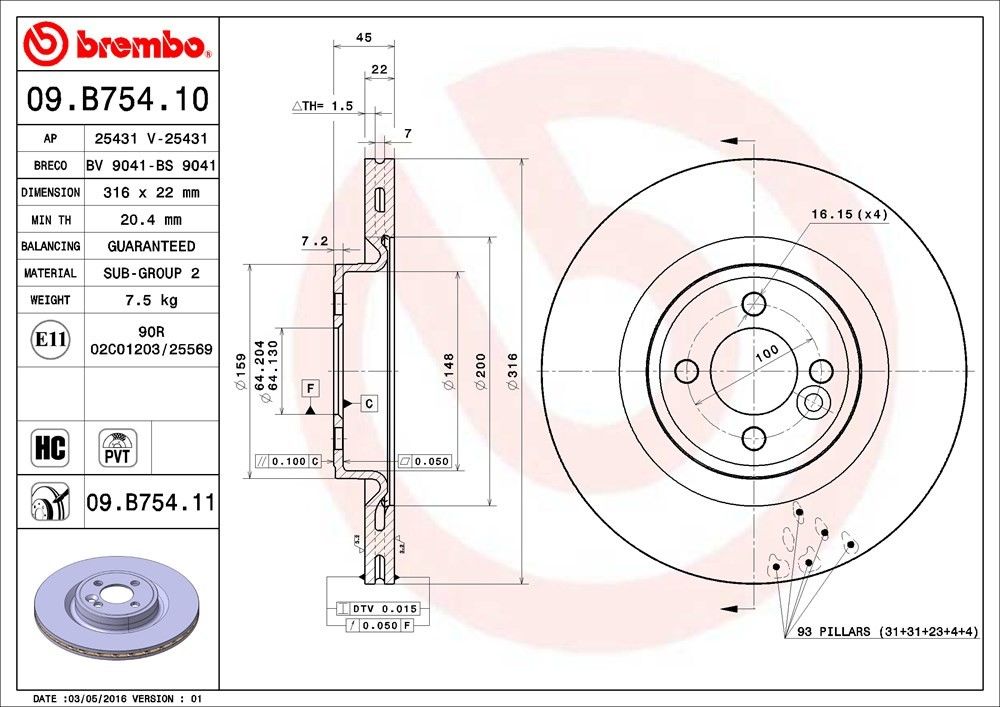 brembo disc brake rotor  frsport 09.b754.11