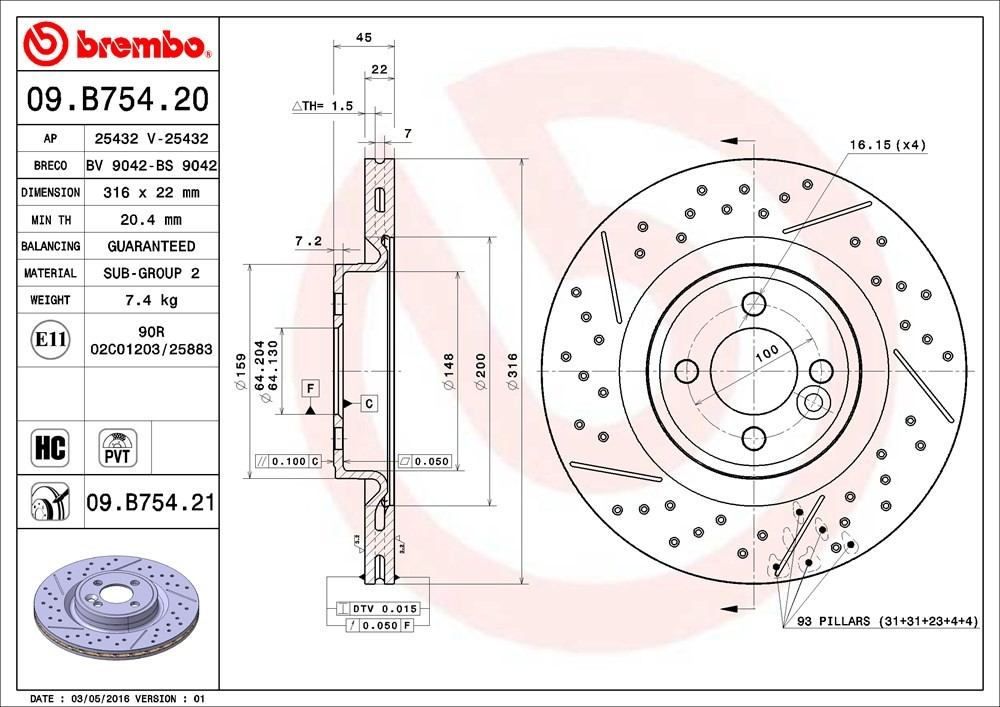 brembo disc brake rotor  frsport 09.b754.21