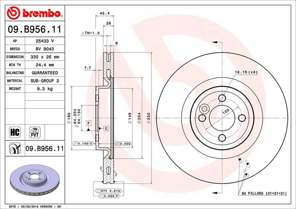 brembo disc brake rotor  frsport 09.b956.11