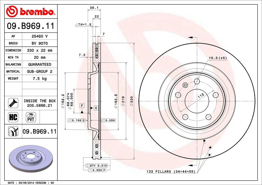 brembo disc brake rotor  frsport 09.b969.11