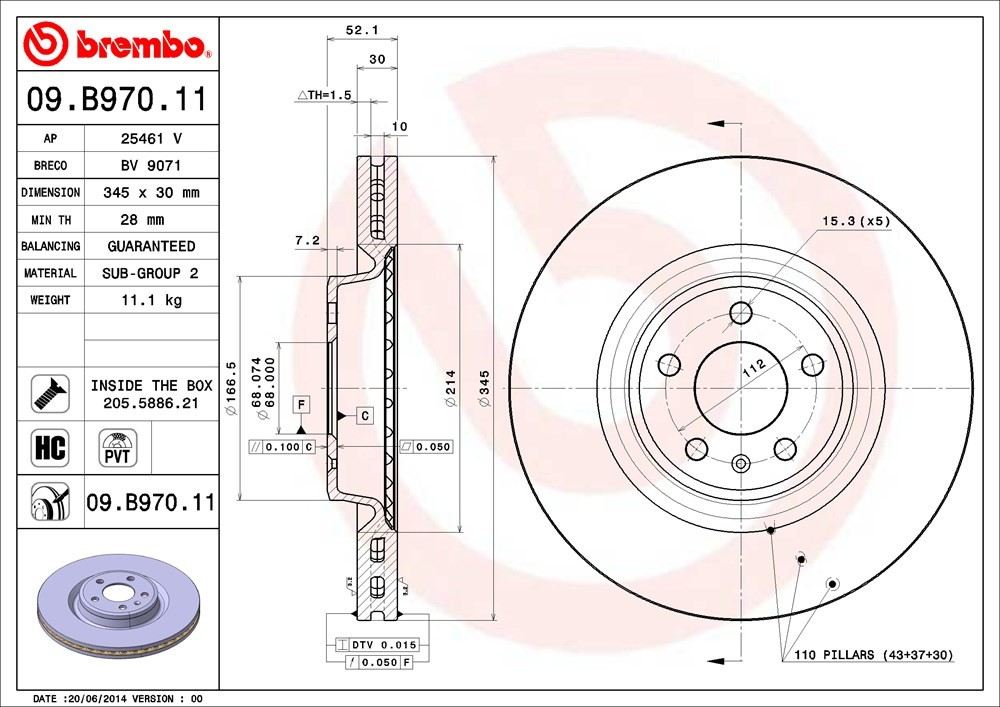 brembo disc brake rotor  frsport 09.b970.11