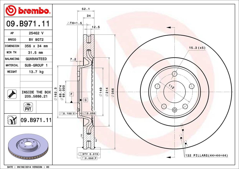 brembo disc brake rotor  frsport 09.b971.11