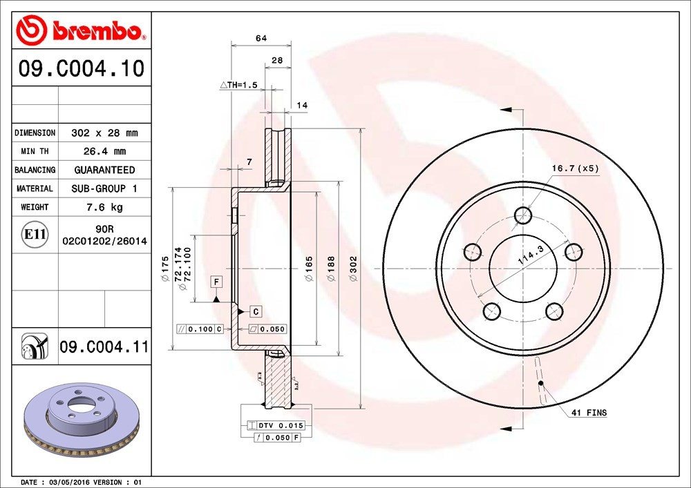 brembo disc brake rotor  frsport 09.c004.11